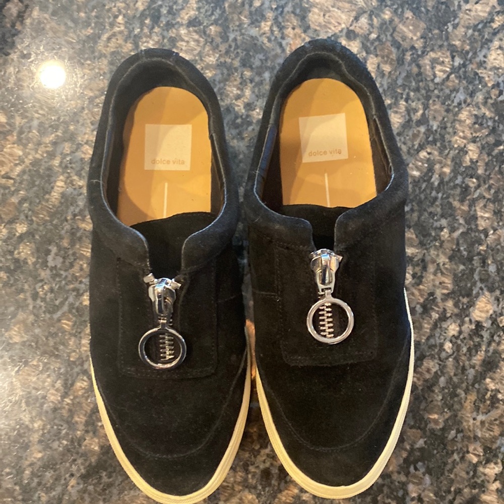 Black leather Zipper sneakers